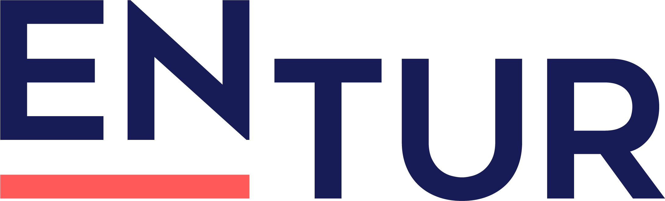 Dark blue logo that reads "ENTUR", with an orange line running under "EN".