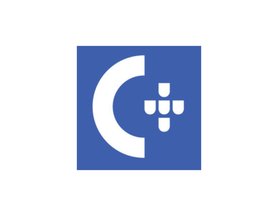 The logo is a blue square, with a white letter C to the left and a white cross-like shape composed of five smaller shapes to the right. 