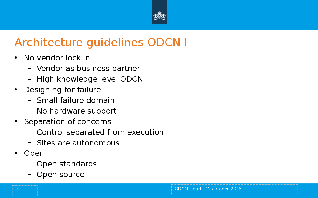 A slide listing the architecture guidelines for the OpenStack & CEPH implementation at ODC-Noord