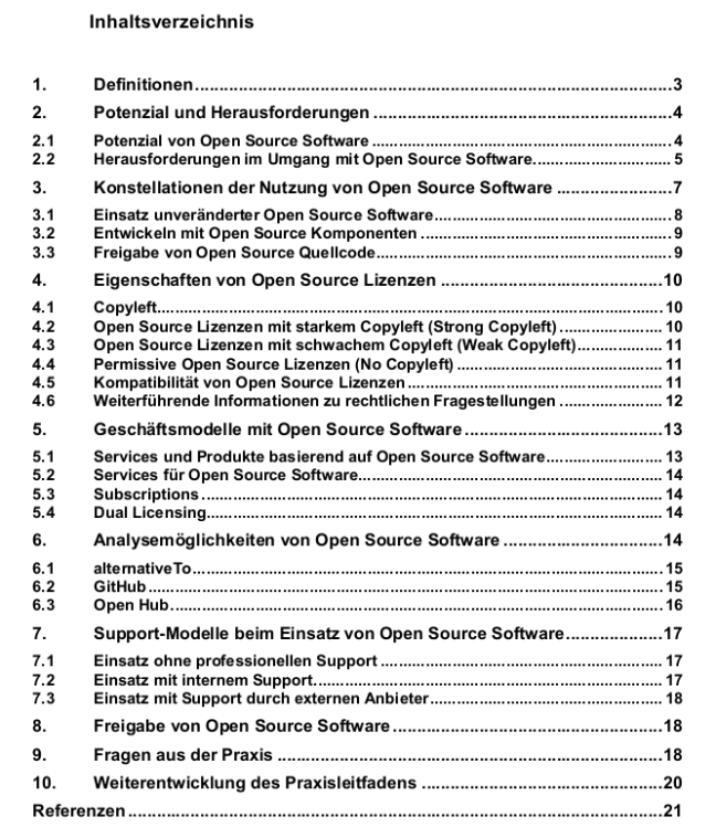 This is a screenshot of the table of contents of the 'Guidelines' (leitfaden)