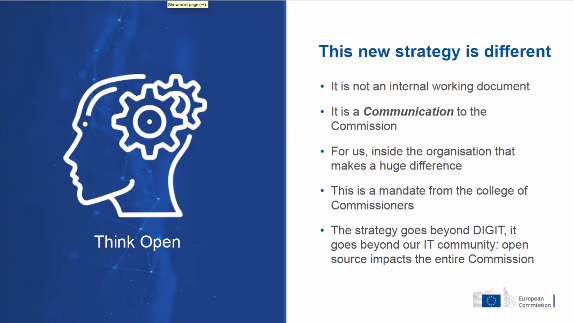 On the left an outline of a head with gears, on the right words that clarify how this strategy is a communication
