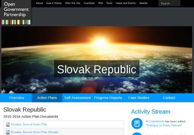 The Open Government Partnership website for the Slovak Republic