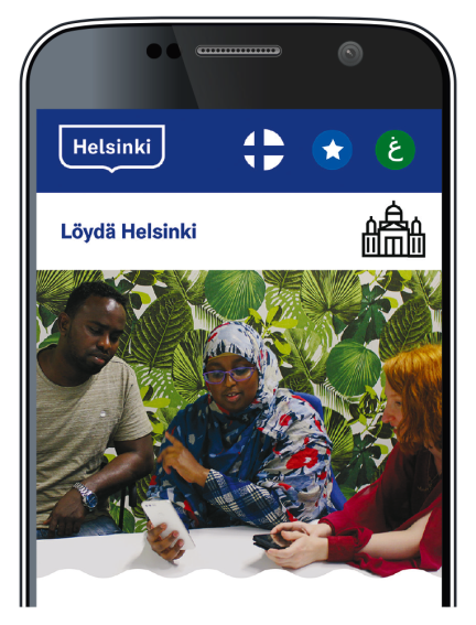 Discover Helsinki Front Page is pictured on a smartphone screen.